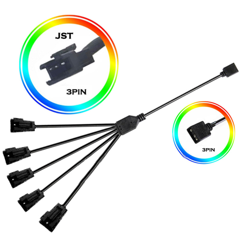 3-Pin DC5V Motherboard Interface to 4* JST Female/Male Sync Cooling Fan WS2812B LED Light Strip Splitter Extension Cable Connector 3-Pin DC5V Motherboard Interface to 4* JST Female/Male Sync Cooling Fan WS2812B LED Light Strip Splitter Extension Cable Connector